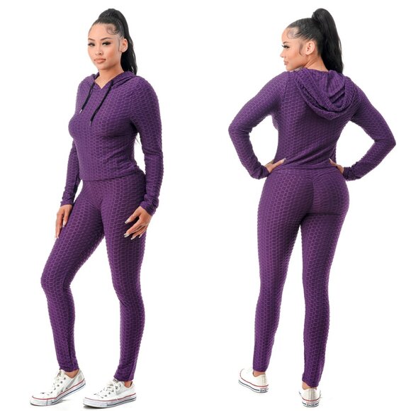 Women's Purple Textured Leggings Set - Picture 1 of 5